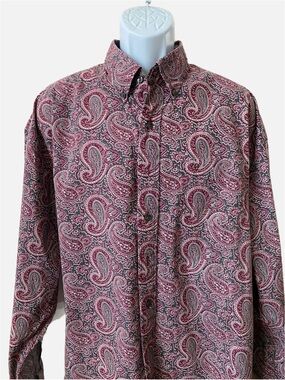 Stetson Button-Down Wine Sandstone Paisley Floral Western Shirt